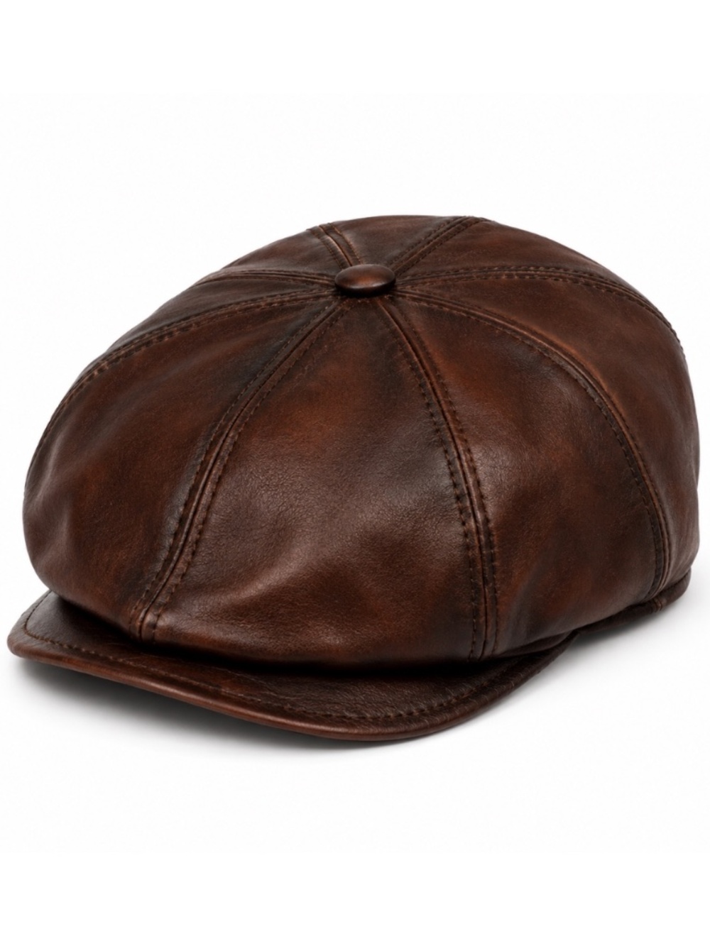 Vintage Leather Newsboy Hat Cabbie Beret Handmade Leather Ivy Hat